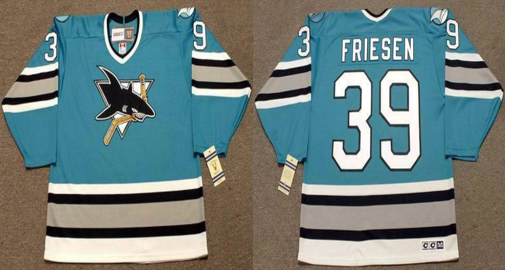 2019 Men San Jose Sharks 39 Friesen blue style #2 CCM NHL jersey 